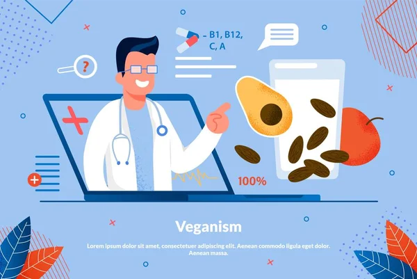 Informational Poster Inscription Veganism Flat. - Stok Vektor