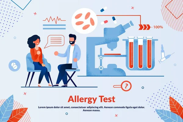 Ενημερωτικό banner αλλεργία δοκιμή γράμματα επίπεδη. — Διανυσματικό Αρχείο