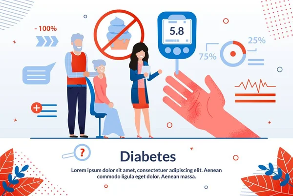 Flyer informativo Inscripción Diabetes Dibujos animados . — Vector de stock