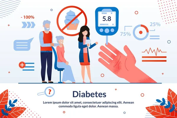 Informativo Folheto Inscrição Diabetes Cartoon . — Vetor de Stock