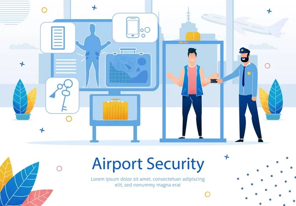 Bannière publicitaire vectorielle plate de service de sécurité d'aéroport — Image vectorielle