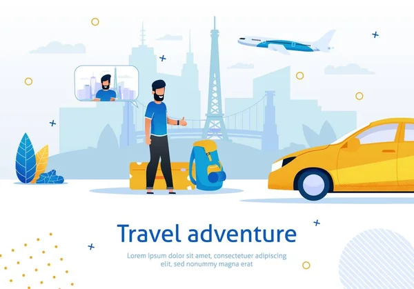 Hitchhiking Travel Adventure Flat Vector Ad Banner