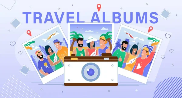 Travel Albums Hosting Service Flat Vector Banner Stok Vektor Bebas Royalti