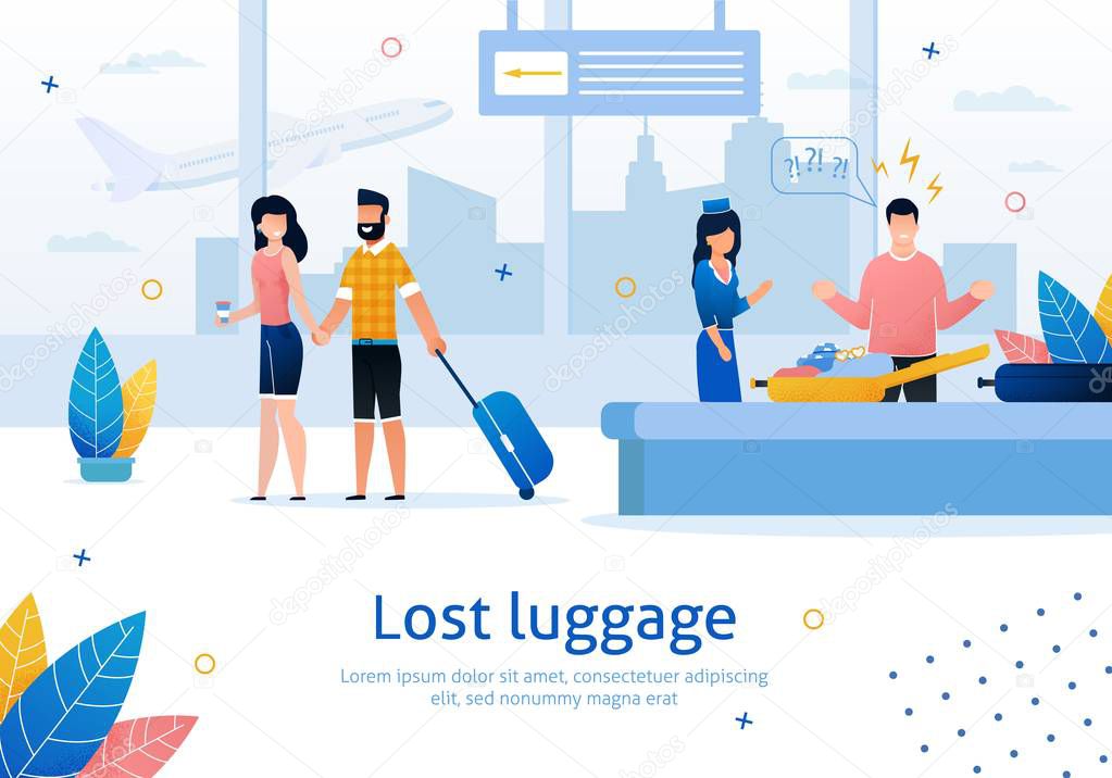 Lost or Damaged Luggage in Airport Vector Banner