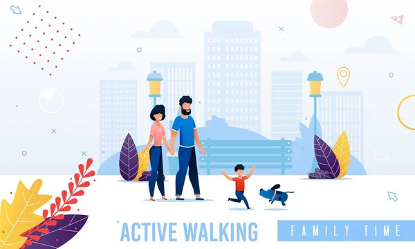 Desene animate Happy Parents and Child Walking Banner — Vector de stoc