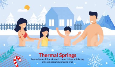Tatil Afişinde Termal Kaplıcaları Ziyaret Eden Aile