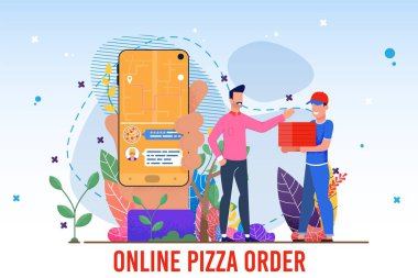 Online Pizza Sipariş Online Servis Düz Reklam Afişi