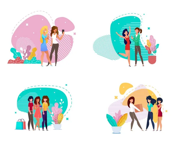 Women in Various Lifestyles Cartoon Friendship Set Stok Vektor