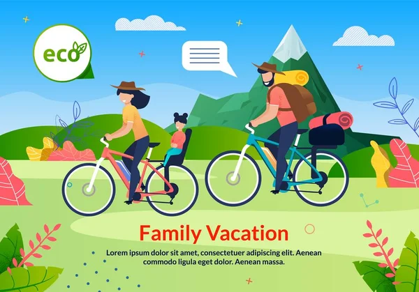 Férias em família Eco Tour na bicicleta Flat Poster — Vetor de Stock