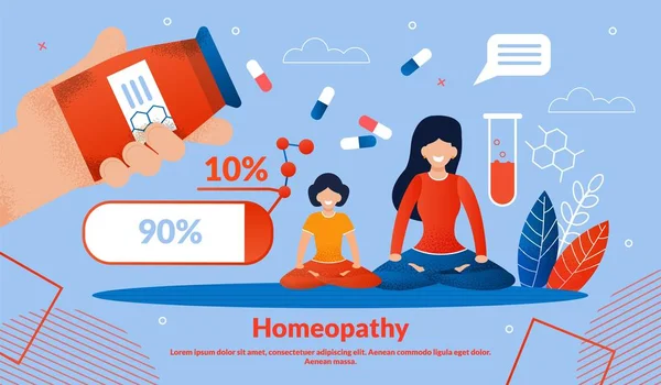 Homeopathie Geneesmiddelen Vlakke Vector Banner Template — Stockvector