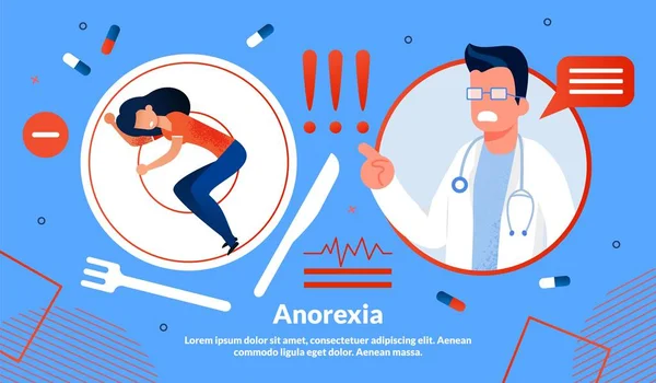 Anorexia Trastorno Tratamiento Vector Plantilla Banner — Archivo Imágenes Vectoriales