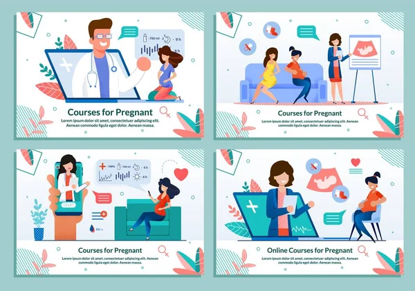 Set de banderas planas Cursos de publicidad para embarazadas — Vector de stock