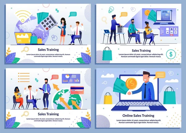 Sales Coaching i szkolenia online Flat Banner Set — Wektor stockowy