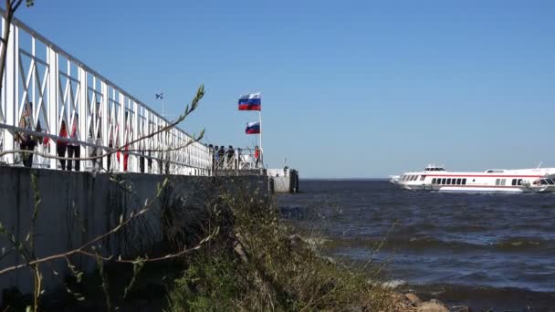 Моторне суден наближається до пристані — стокове відео