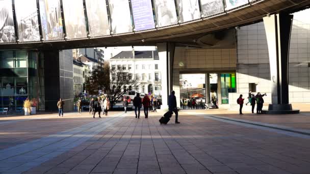 Turistik bir çanta Brüksel Meydanı'ndan geçer — Stok video