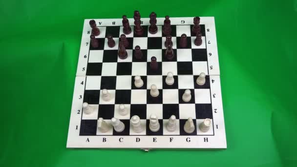 白色的棋子击中一个黑暗的棋子, 马砍掉一个白色的棋子 — 图库视频影像