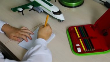 kalem bir kız öğrenci mektuplar bir defterde yazıyor.