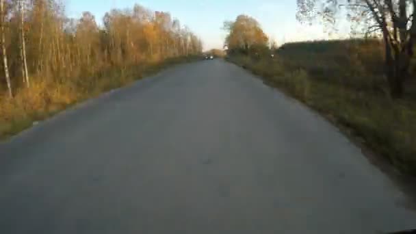 Há o tiroteio em alta-movimentação do carro que conduz ao longo da estrada. Vista em primeira pessoa — Vídeo de Stock