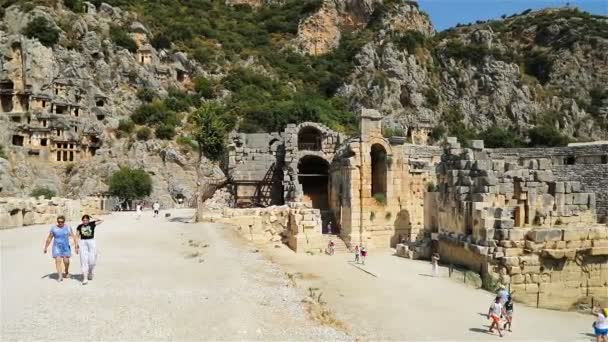 Forntida stad i världen med gravar. En stad i det forntida Lycias förbund. Turkiet — Stockvideo