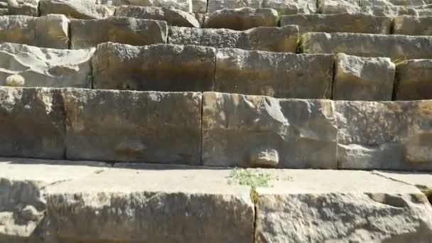The steps of the ancient theater of the IV century, the buildings are solid and well preserved to our times — Stock Video