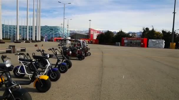 Alugar um riquixá rápido para andar em torno de Sochi Park — Vídeo de Stock