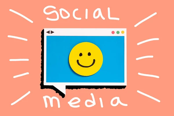 快乐的脸 社交媒体和互联网的概念 原生广告概念 影响者营销 — 图库照片