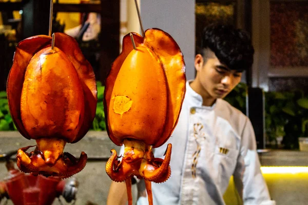 Hanoi Vietnam March 2018 Grilled Cuttlefish Exposed Night Street Market — Stock Photo, Image