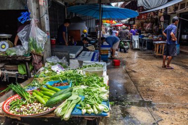 Bangkok, Tayland - 1 Mayıs 2018:: Çeşitli vefetables maruz ve Bangkok sokak pazarında satışa