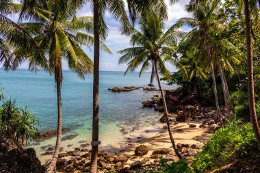 Krabi, Tayland - 3 Mayıs 2018: Huzurlu tropikal bay altın kumlu plaj ve duru suları Ko Lanta Island