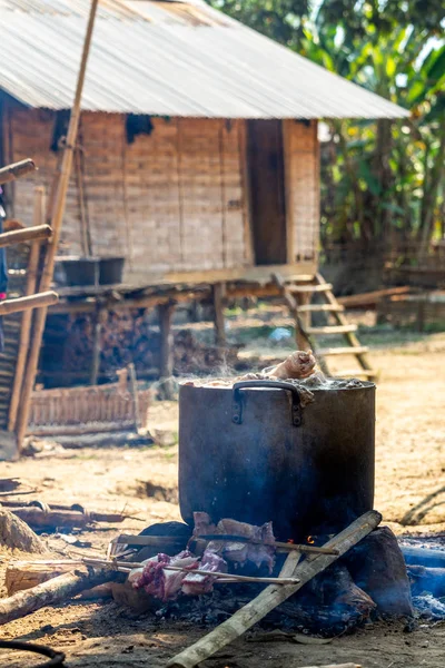 Bachong Nay Laos Avril 2018 Pot Communautaire Grill Cheminée Déjeuner — Photo