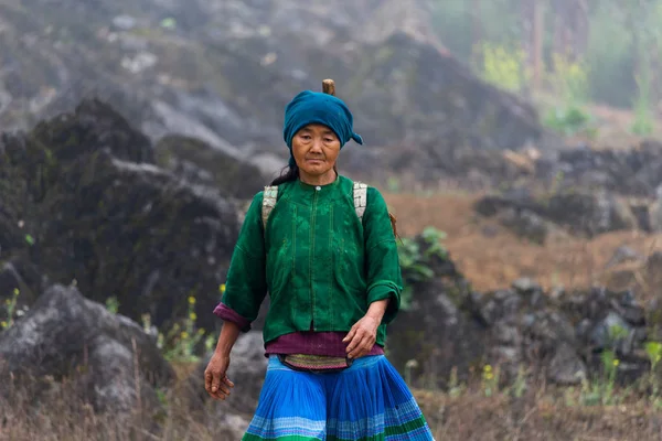 Джан Вьетнам Марта 2018 Года Женщина Этнического Меньшинства Хмонгов Гуляющая — стоковое фото