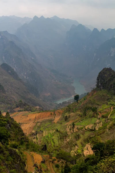 Giang Vietnã Março 2018 Terraços Arroz Montanhas Lago Vistos Pico — Fotografia de Stock