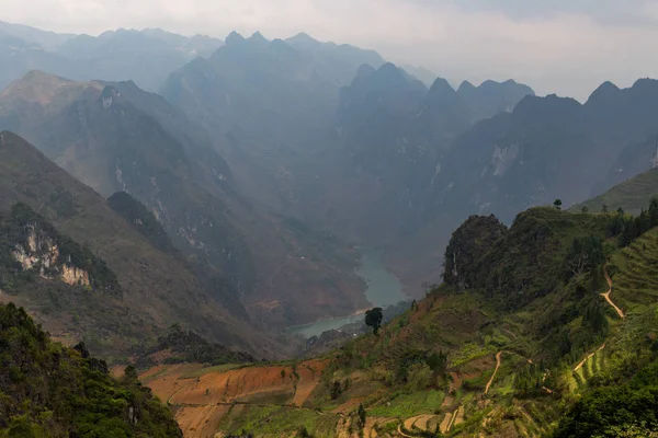 Giang Vietnã Março 2018 Terraços Arroz Montanhas Lago Vistos Pico — Fotografia de Stock