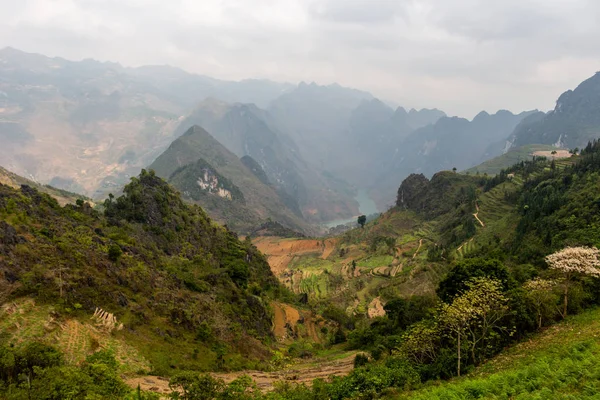 Giang Vietnã Março 2018 Terraços Arroz Montanhas Lago Vistos Pico — Fotografia de Stock