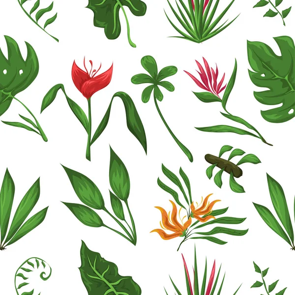 Patrón de hojas y flores de la selva — Vector de stock