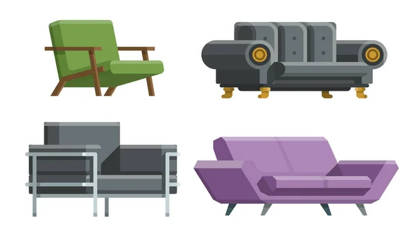 Sofá y cama, accesorios para el hogar. Diseño de muebles — Vector de stock