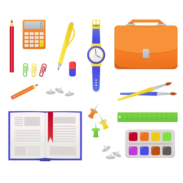 School supplies for students, pupil — Stock Vector