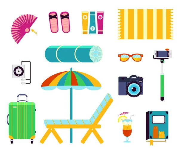 Preparación para vacaciones de verano en la playa — Vector de stock