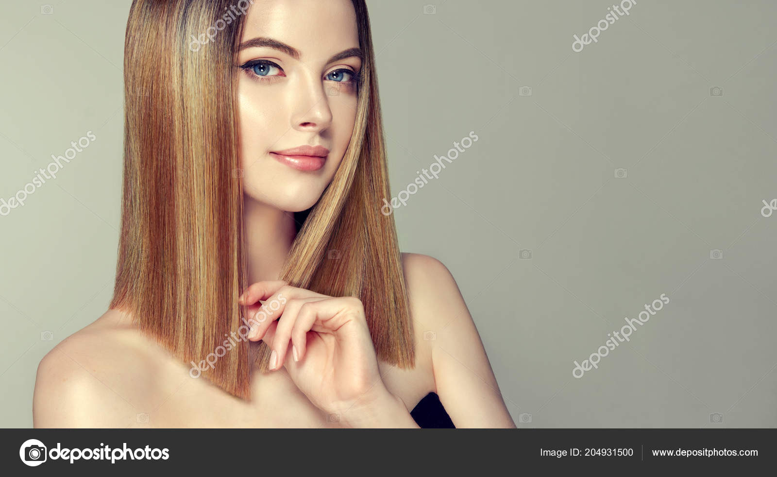 Beautiful Model Girl Shiny Brown Straight Long Hair Keratin