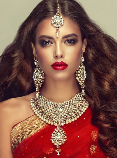 Portrait Beautiful Fashion Indian Girl Young Hindu Woman Model Kundan — Stock Photo, Image