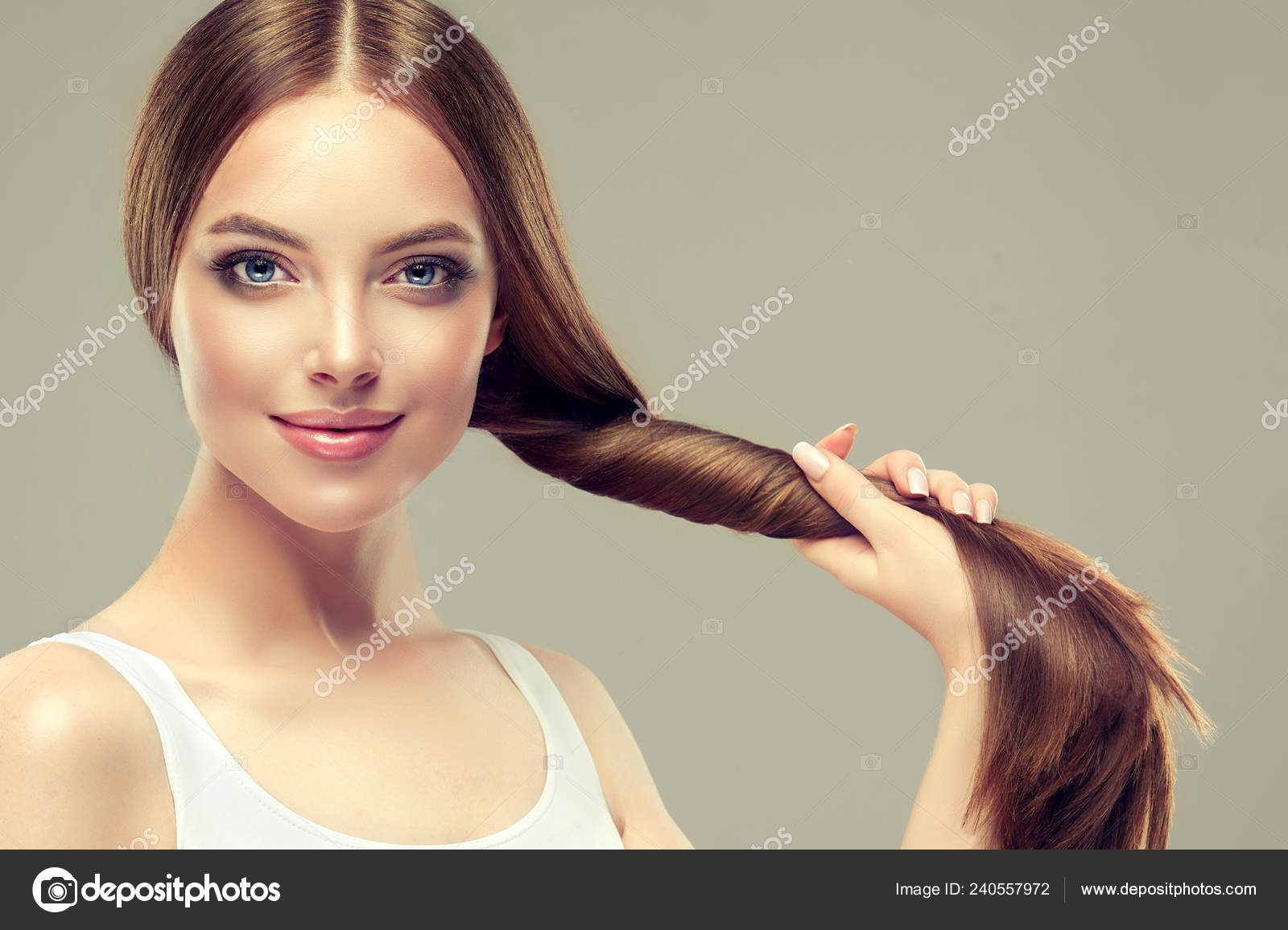 Beautiful Model Girl Shiny Brown Straight Long Hair Keratin Straightening  Stock Photo by ©Sofia_Zhuravets 240557972
