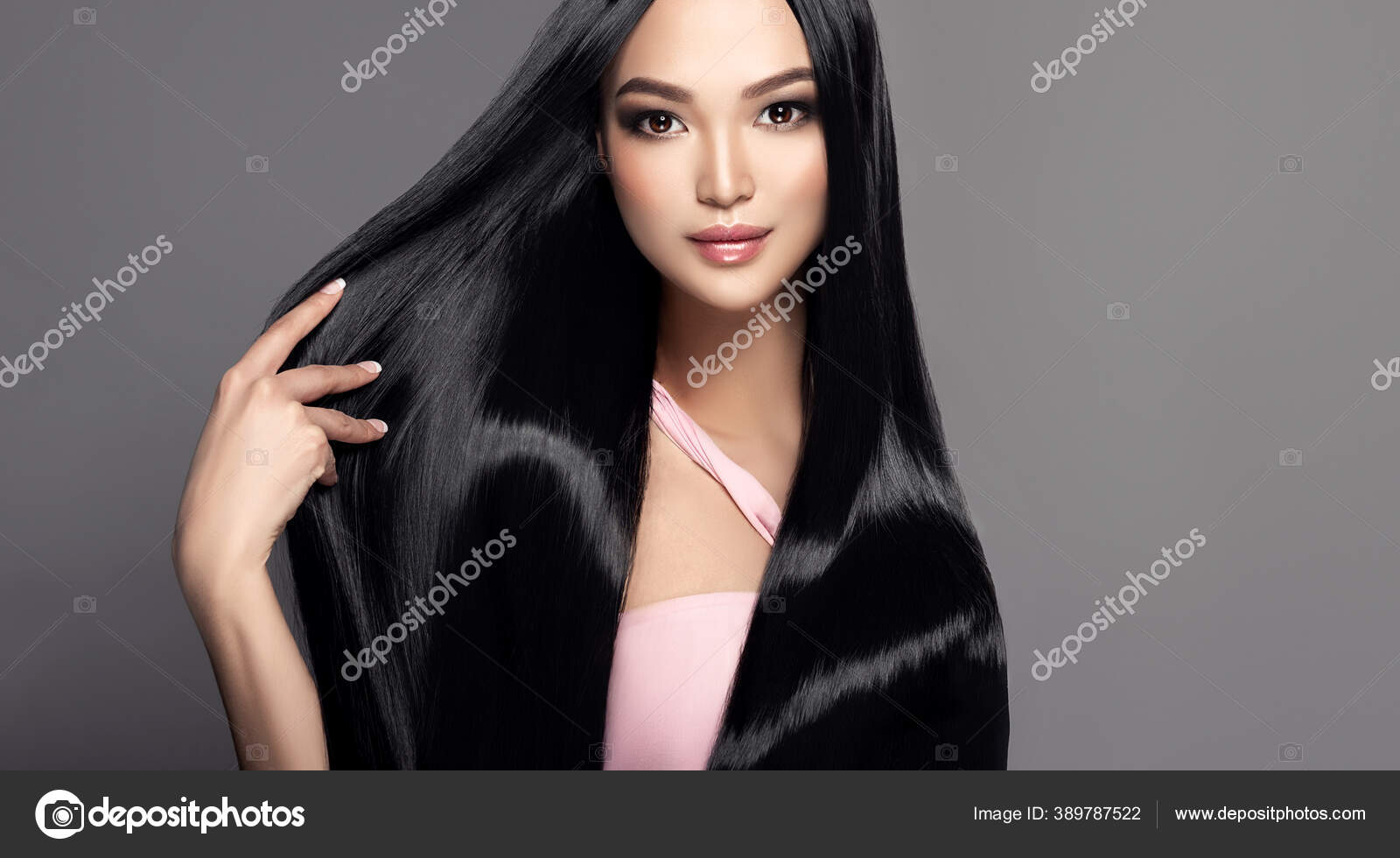 Beautiful Asian Model Girl Shiny Black Straight Long Hair Keratin Stock  Photo by ©Sofia_Zhuravets 389787522