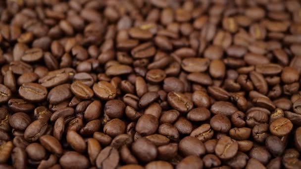 Coffee rotating on board Coffee beans clouse up. Beautiful seeds of coffee — Stock Video