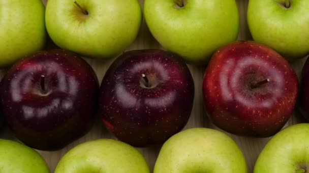 Pommes Nature fraîche fond. Récolte naturelle de pommiers. Epicerie, département des fruits et légumes . — Video