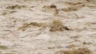 Kirli su. Sea River Gölü çöp kirliliği. Kanalizasyon akıyor. Küresel ısınma 4K