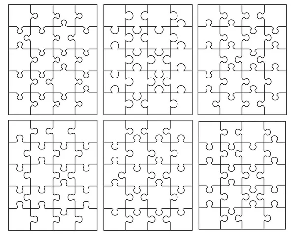 Vector Illustration Six Different White Puzzles Separate Pieces Stock Illustration