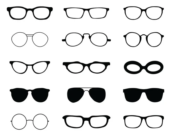 白い背景に異なる眼鏡の黒のシルエット — ストックベクタ
