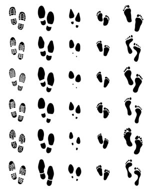 Ayakkabı ve insan ayakları beyaz bir arka plan üzerinde siyah baskı