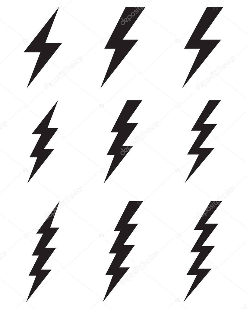 Black thunder and bolt icons on a white background