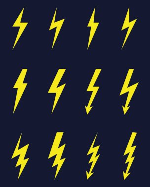 Gök gürültüsü ve cıvata aydınlatma simgeler siyah bir arka plan üzerinde flash